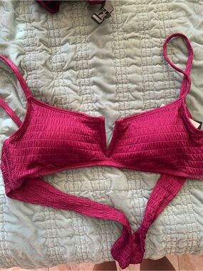 Macy's Textured V-Notch One-Piece Swim - Magenta